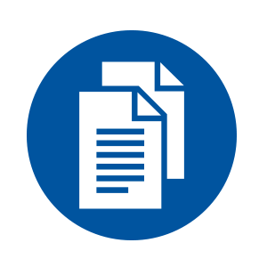 Pictogram with blue circle and two indicated sheets of paper in white in the center.