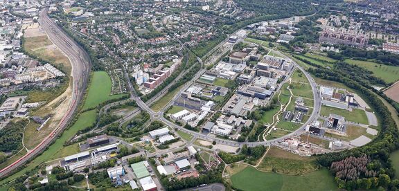 Foto des Areals vom zukünftigen Campus West aus der Luft.